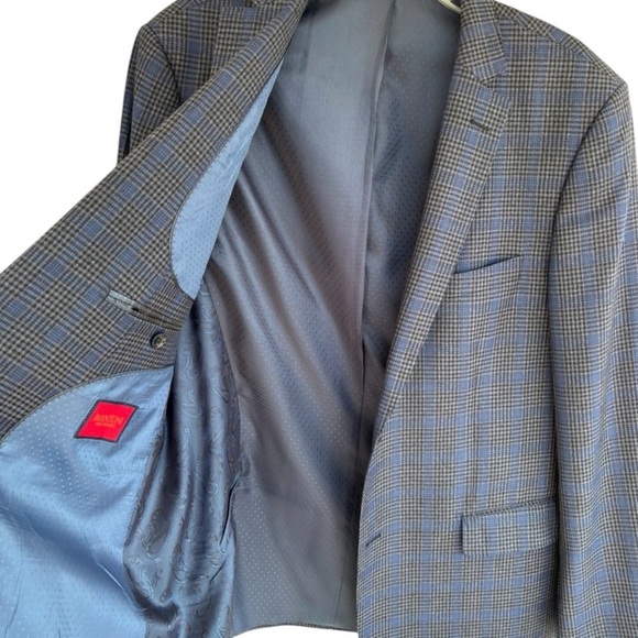Mantoni Men's Navy Plaid Windowpane Single-Breasted Blazer 44R Super Fine Wool - Picture 12 of 14